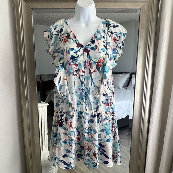 PARKER WOMEN SIZE M BLUE PRINT DRESS - Picture 1 of 8